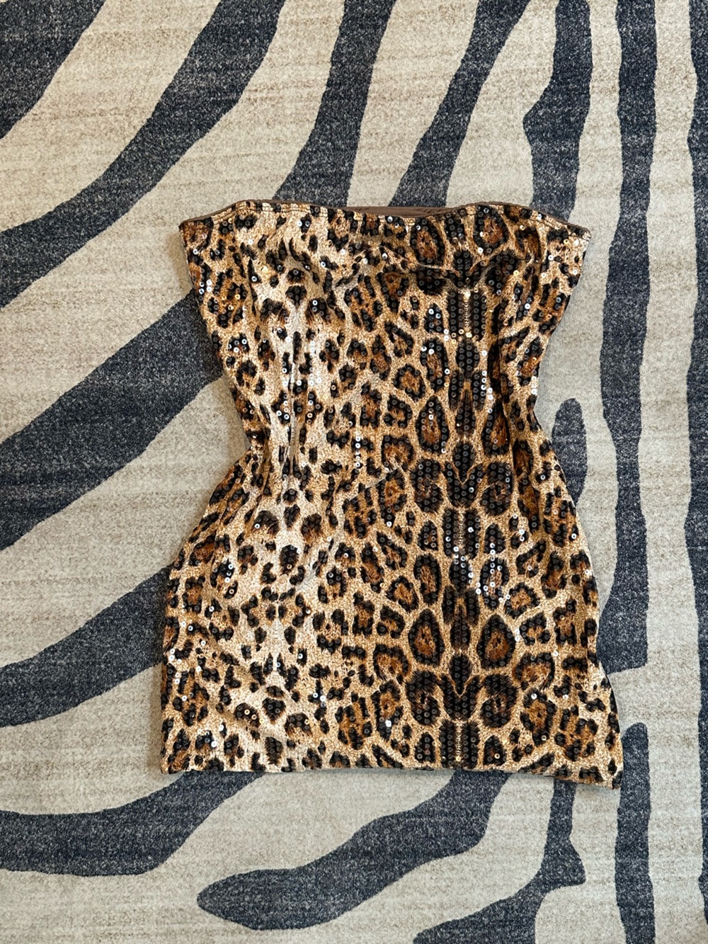 Sequin Leopard Print Strapless Dress
